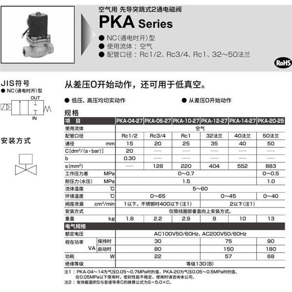CKD喜開(kāi)理空氣用先導(dǎo)突跳式2通電磁閥PKA-04-27-C-AC200V