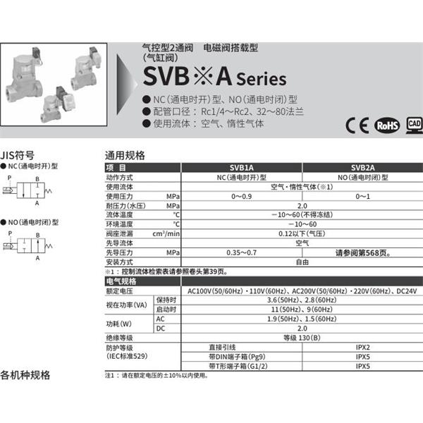 CKD喜開理氣控型2通閥（氣缸閥）SVB1A-50A-02CS-AC100V