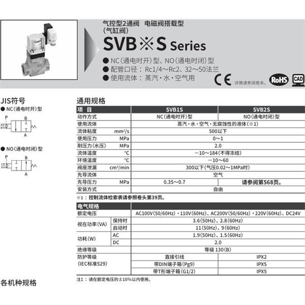 CKD喜開理氣控型2通閥（氣缸閥）SVB1S-40A-02CS-AC100V
