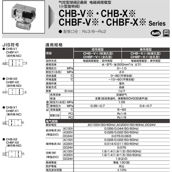 CKD喜開理氣控式球閥2?3通CHBF-X1-15-OB-AC100V