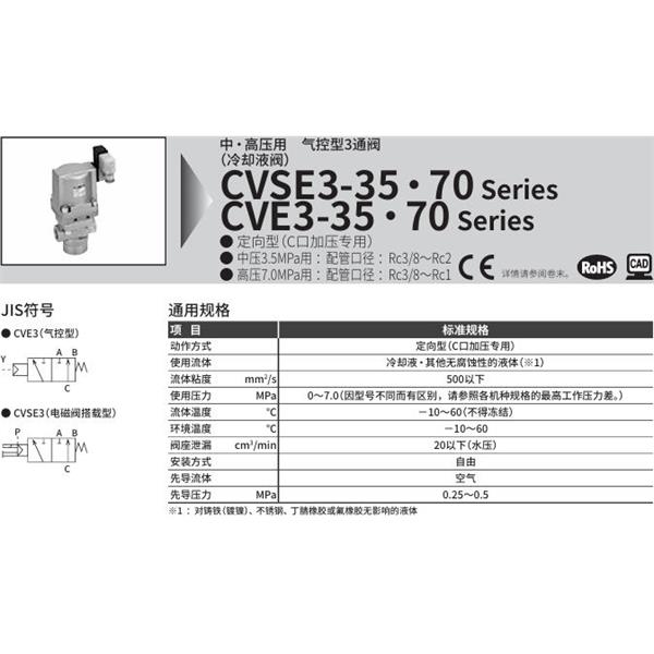 CKD喜開理中?高壓用氣控式3通閥CVE3-10A-35-0