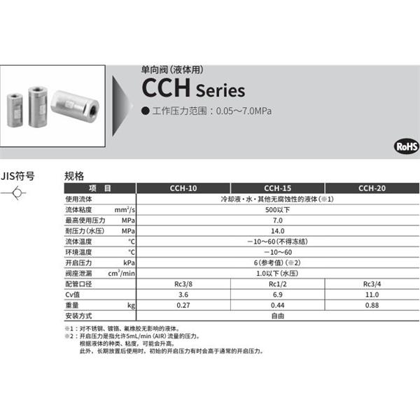 CKD喜開理單向閥（液體用）CCH-20A