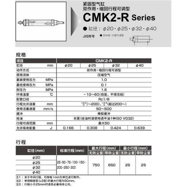 CKD喜開理緊固型氣缸CMK2-R-00-32-50-25-T0H-R-J-I