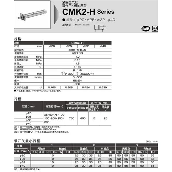 CKD喜開理緊固型氣缸CMK2-H-FB-25-100-JI