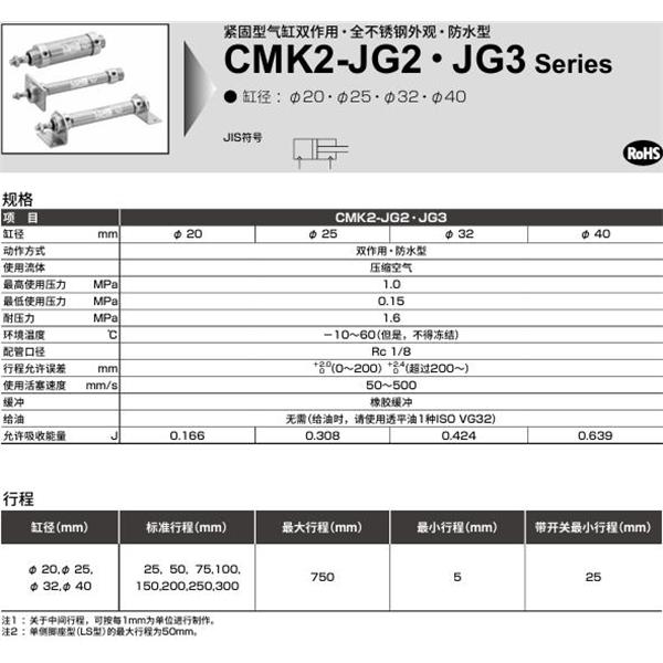 CKD喜開理緊固型氣缸CMK2-JG2-LB-40-50-I