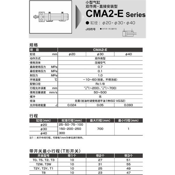 CKD喜開理小型氣缸CMA2-E-FA-40-200-MY