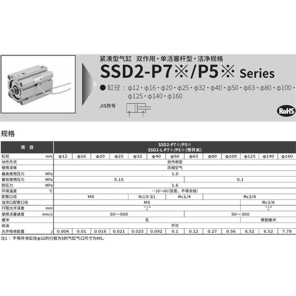 CKD喜開理緊湊型氣缸SSD2-12-5-NP7