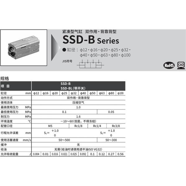 CKD喜開理超級緊湊型氣缸SSD-B-25-5-N-10-N-I