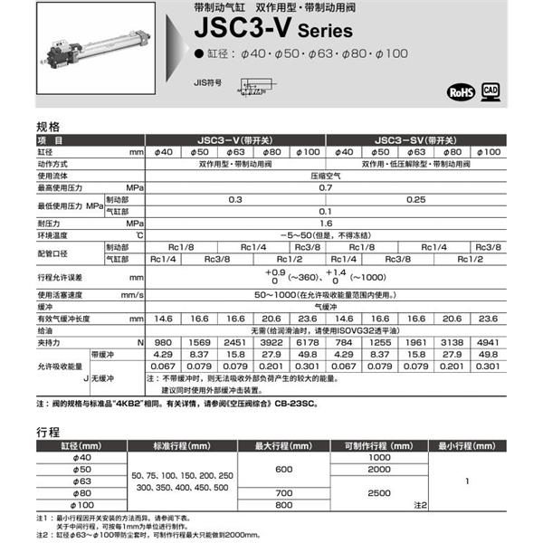 CKD喜開理帶制動器氣缸JSC3-SVL2-FB-100B-50-1-H0-R-SI
