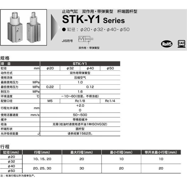 CKD喜開理止動(dòng)氣缸STK-Y-20-20-T0H-R-N11