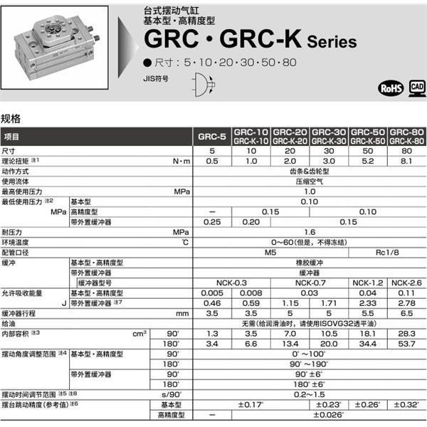 CKD喜開理臺式擺動氣缸GRC-50-180-T2V-D-A1
