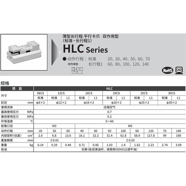 CKD喜開理薄型長行程平行卡爪HLC-16CS-L1-T2H-R