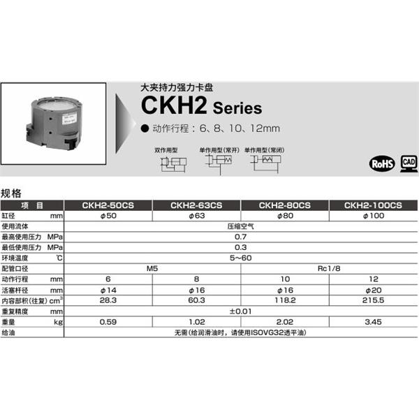 CKD喜開(kāi)理中空卡盤CKH2-100CS