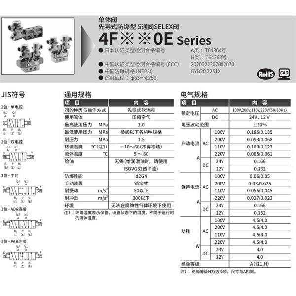 CKD喜開理先導(dǎo)式防爆型5通閥4F550E-15N-TP-P-X-AC100V